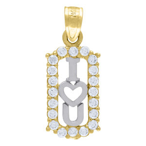 10kt 10k Two-Tone Gold Womens Cubic Zirconia I Love You Charm Pendant
